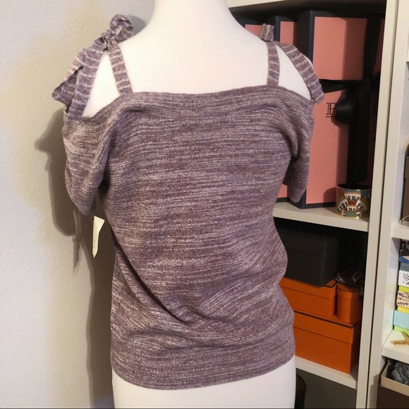 Flirty Pink Marbled Off Shoulder Knit Bow Top - Picture 3 of 8